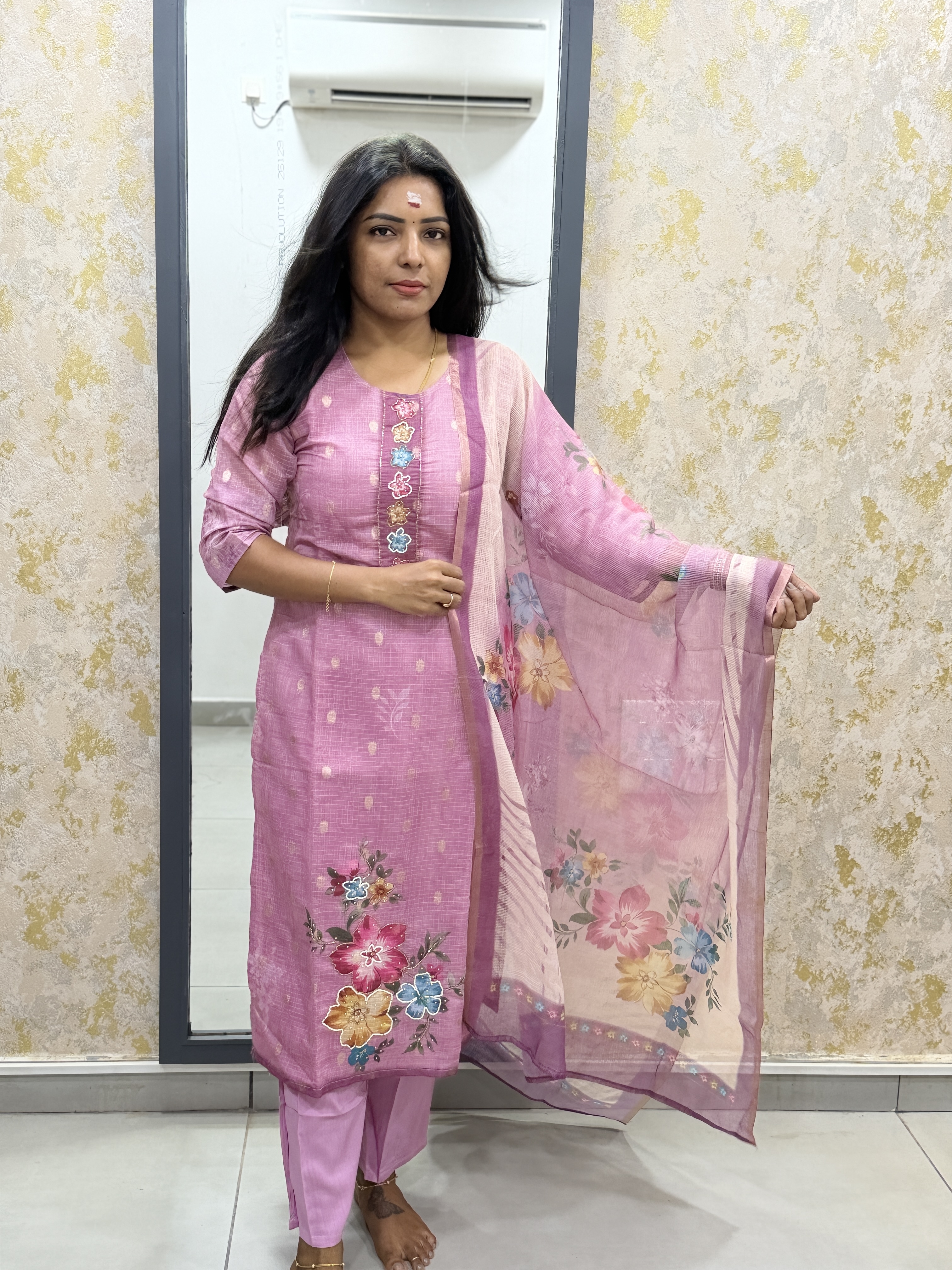 Pink work kurti set
